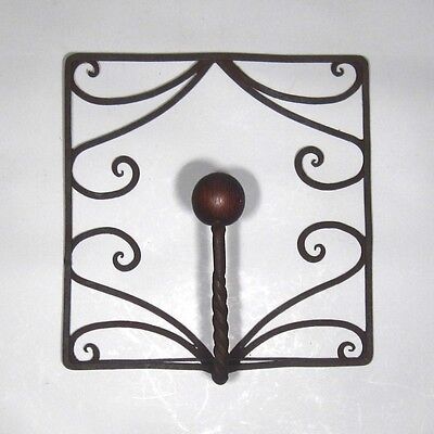 Vintage French Wrought Iron and Wood Coat Hook