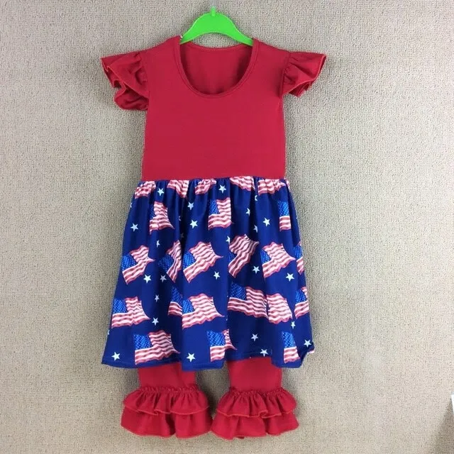 NEW Girls Boutique Ruffle Patriotic 4th of July Dress RuffleLeggings Outfit Set