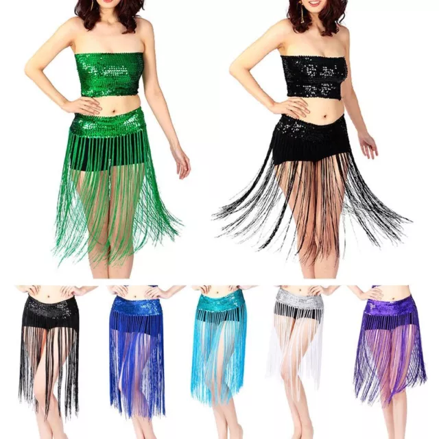 Sequins Tassels Waist Chain Dancer Skirt Belly Dance Belt Hip Scarf