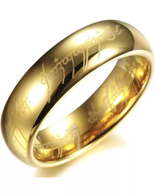 Men’s Wedding Band 18K Gold Plated Tungsten Carbide Steel Lord Of The Rings Sz S