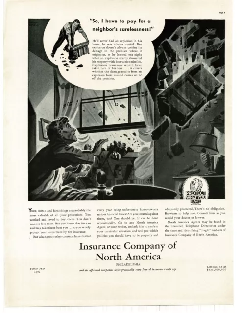 1938 Insurance Company Of North America property damage art Vintage Print Ad