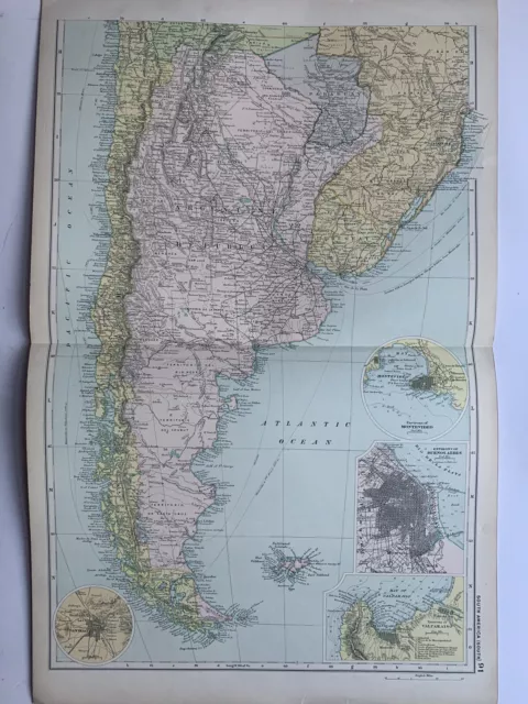 1908 Argentina & Chile Antique Map by G.W. Bacon