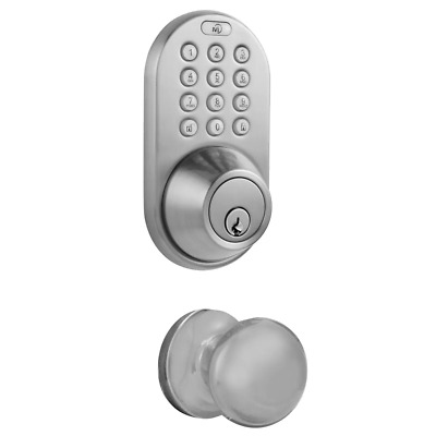 satin nickel keyless entry deadbolt and door knob lock combo pack with electro