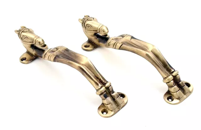Antique Brass Finish 7.5 inch Horse Head Design Brass Door Handle Pack of 2