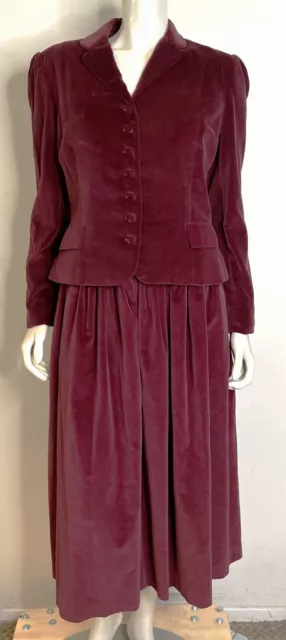 Polo Ralph Lauren Burgundy Wine Velvet Skirt Suit Womens 10 12 Equestrian