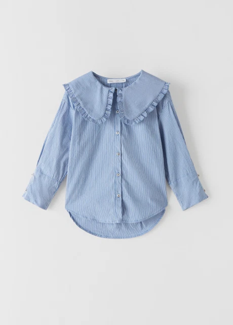 Camicia a maniche lunghe a righe ZARA ragazza, camicetta colletto grande, età 8 anni, Fab!