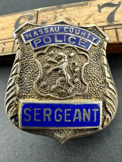 Mini 1”x 1” Nassau County Sergeant Police Badge Pin Circa 1970’s Sterling Silver