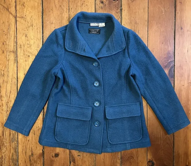 LL Bean Bellandi Italian Boiled Wool Jacket; Womens Medium; Blue Coat
