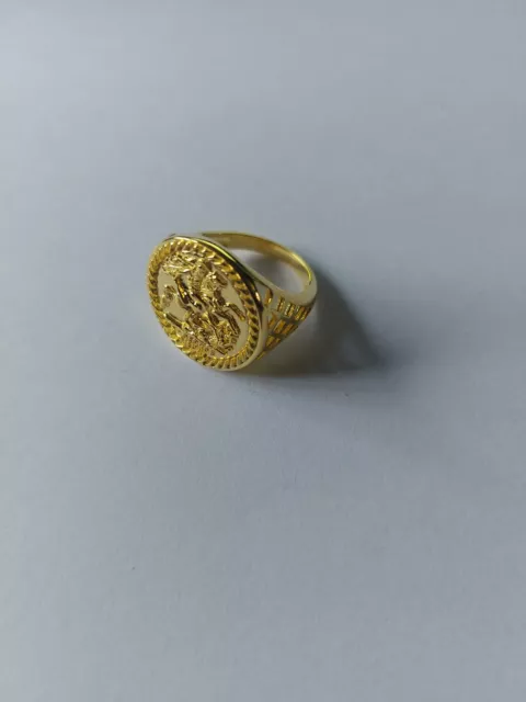 Gold on Sterling Silver Sovereign Coin Ring - Size T - St George - Men's