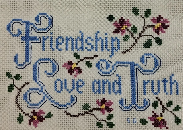 Muestreo Floral Punto en X Acabado Amistad Amor Verdad Azul Rosa Multicolor De Colección