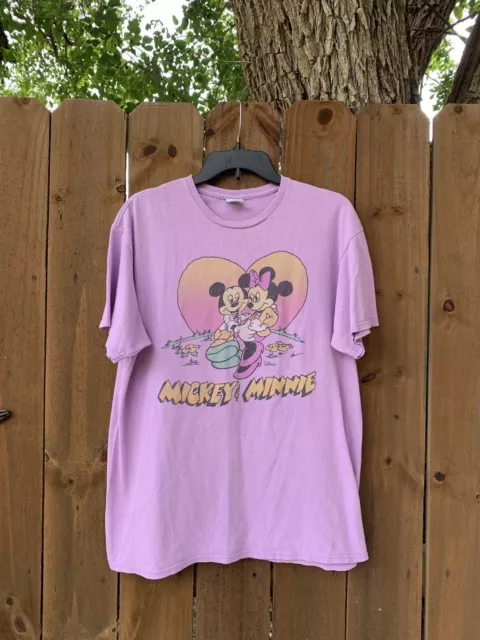 Junk Food Womens M Vintage Mickey Minnie Off Pink 100% Cotton T-Shirt Retro