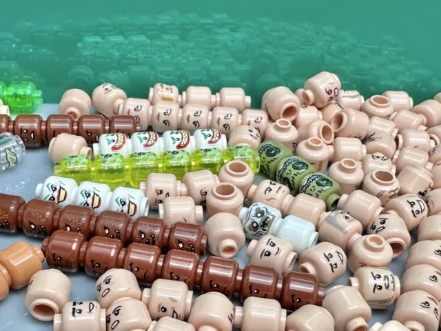 LEGO Head, Light Nougat, Reddish Brown, White, No. 3626, 8847520, 10 Pieces