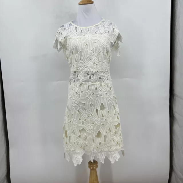 Romeo & Juliet Lace Short Sleeve Mini Dress Womens M Medium Ivory Back Zip Lined 2