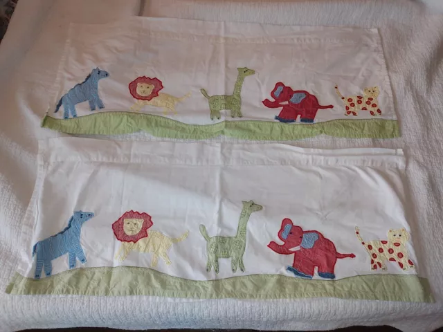 2 Pottery Barn Kids Safari Valance Curtain Zoo Animals Giraffe Elephant 42”x17”