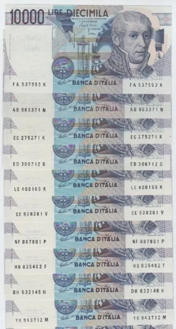 REPUBBLICA ITALIANA - Lotto di 10 Banconote FDS (10000 Lire Volta vari decreti)