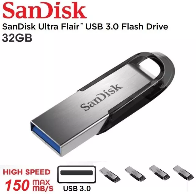 SanDisk Ultra Flair USB 32GB 64GB 128GB 256GB 3.0 Flash Drive Memory Stick Pen 2