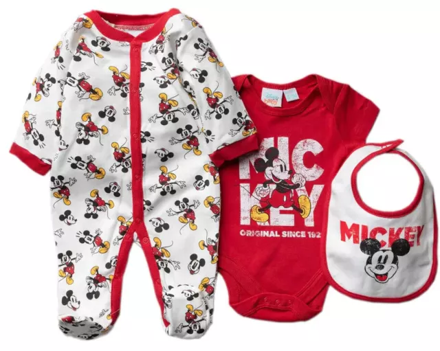 3 Piece Baby Boy Layette Clothing Gift Set  'MIckey Mouse'  Red 0-3-6-9 Months