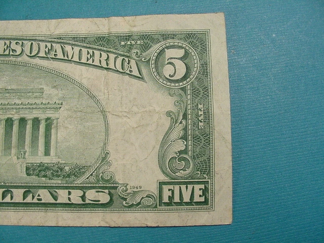 1934 D Series $5 Silver Certificate VG Blue Seal No Pin Holes 8