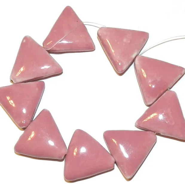 CPC143 Dark Rose Pink 26mm Flat Puffed Triangle Glazed Porcelain Beads 8"