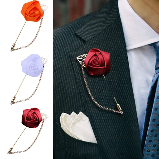 Rose Brooch Flower Wedding Costume Pin Boutonniere Stick Men Suits Lapel Jewelry
