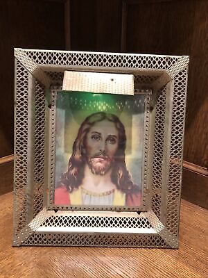 Vintage Lighted Jesus 3D Lenticular Hologram Last Supper Metal Shadow Box Frame