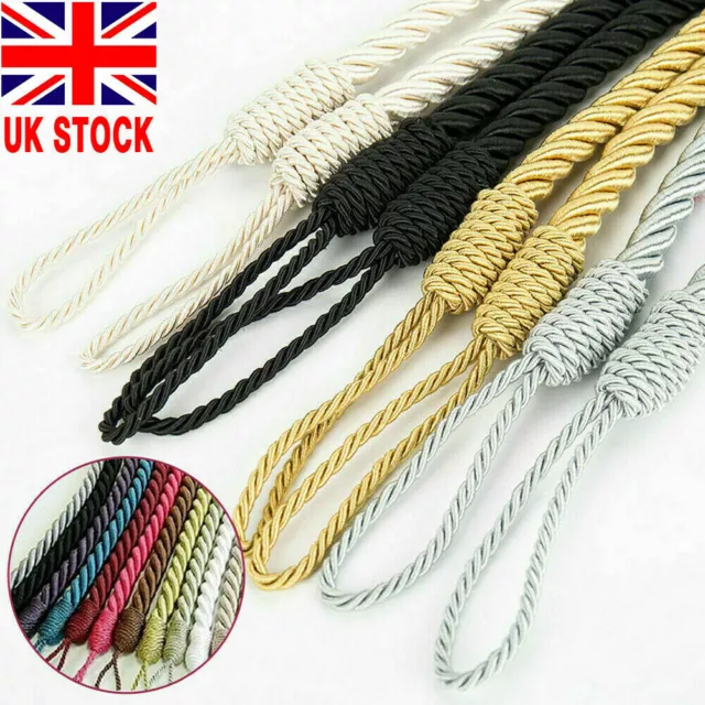 2X Twisted Durable Plain Thick Satin Rope Modern Curtain Tie Backs - Tiebacks UK