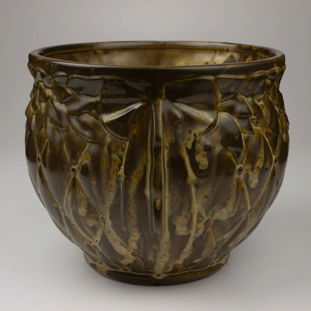 McCoy Pottery Quilted Jardiniere, Shape 1488, Brown/Tan Mottled Glaze, Large 3