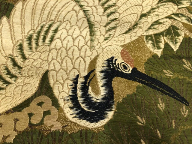 6206411: Japanese Kimono / Antique Nagoya Obi / Woven Crane With Pine & Kiku