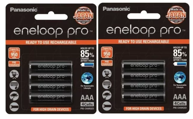 8x Panasonic Eneloop Pro - AAA NiMH Rechargeable Batteries - Made in Japan