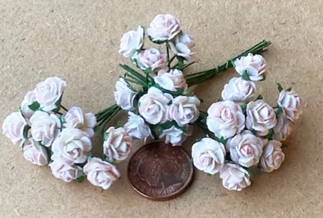 Doll House Pink Paper Roses 3 Bunches (30 Flowers) Of Tumdee 1:12 Scale Garden J