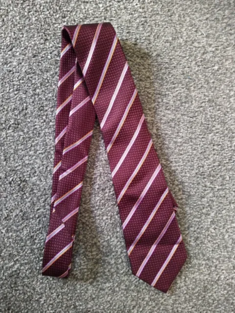Paul Smith. 100% Silk Burgundy Striped Tie. Made In Italy. 8cm