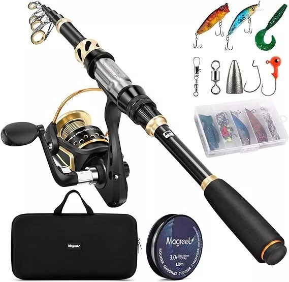 PROTOCOL Telescopic Fishing Set, Kit, 54 Rod, Reel, Hooks, Multi Tool New  #8512