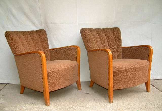 Pair of Art Deco Armchairs, Club Cocktail Chairs. Antique Vintage Halabala 1920