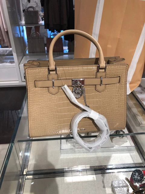 Michael Kors Hamilton Medium Satchel Shoulder Bag Handbag Purse Crossbody Camel