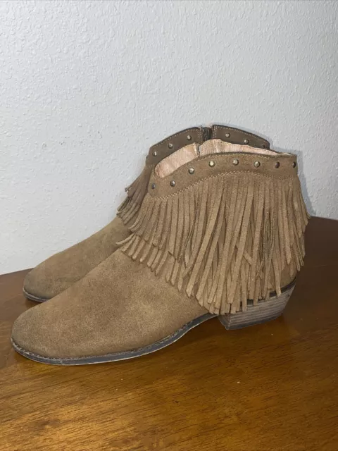 Minnetonka BANDERA Brown Suede Leather Fringe Boho Western Ankle Boots sz 10