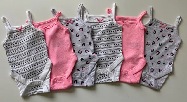 Primark Baby Vests Girls Pink White Newborn Cotton Summer Bodysuits - Excellent