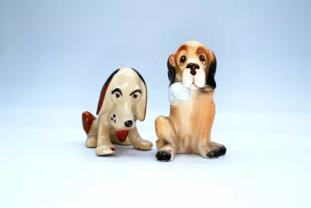 Hound Dogs brown Figurines Ceramic Made in Japan set of 2