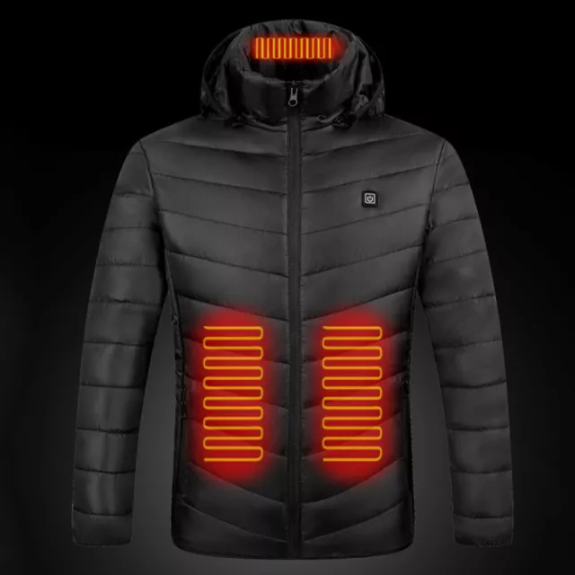 Electric Heated Hooded Jacket 9 Areas USB Windproof Warm Mens Thermal Coat (XL) 3