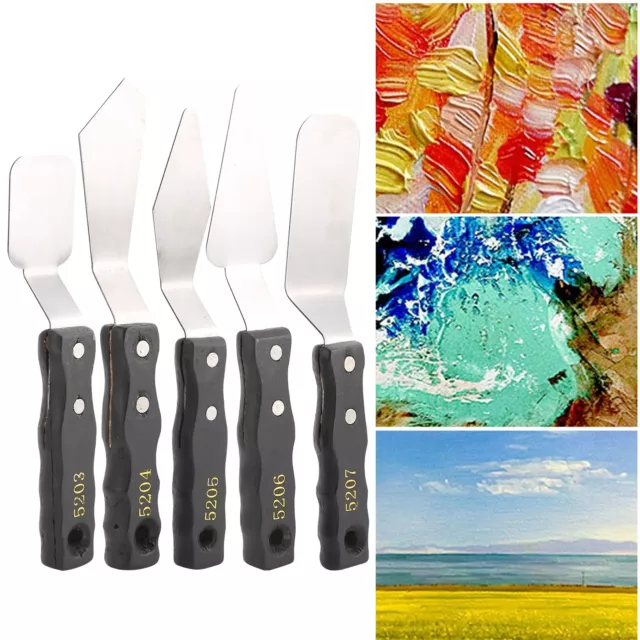 5pc Palette Knives Spatula Black Wood Handle Oil Acrylic Paint Accessories AU
