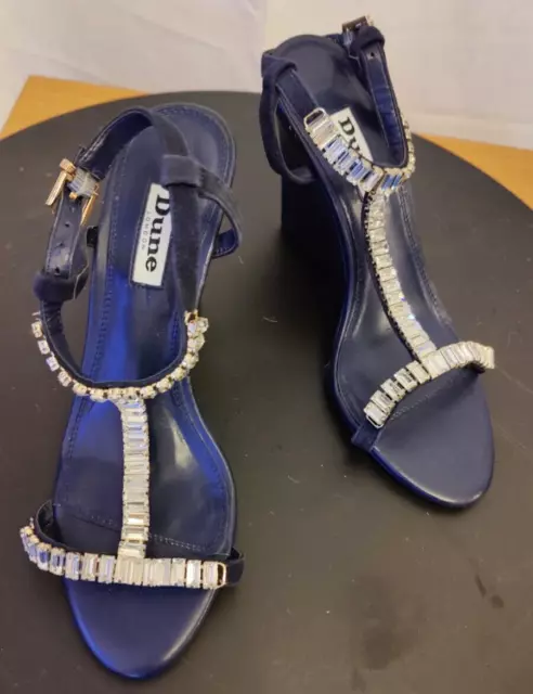 Ladies Navy wedge heel diamonte sling back shoes size 3 or 36 by Dune London