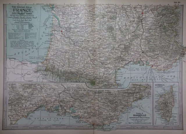Old 1902 Century Atlas Map ~ SOUTHERN FRANCE ~ (12x16) -#1150