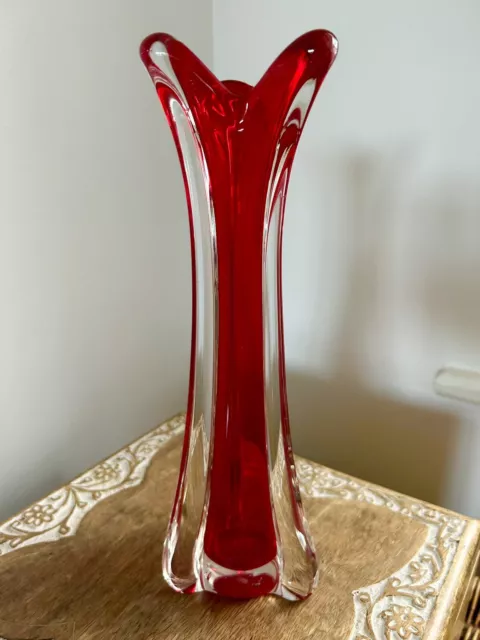 1960’s Vintage Murano Red Glass Vase Mid Century