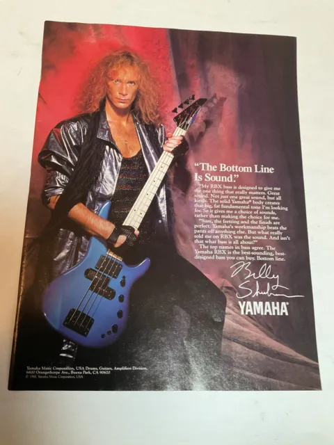 Billy Sheehan 1988 Yamaha RBX Series Bass guitar  ad print Original Vtg 89-2