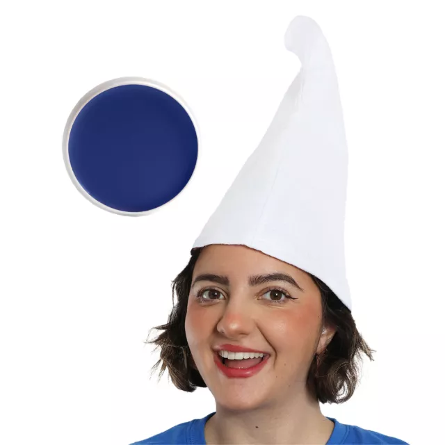 White Gnome Hat And Blue Face Paint 70S 80S Tv Character Fancy Dress Costume