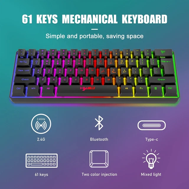 Led Keyboard Map BLUETOOTH & 2.4GHZ Wireless Gaming Keyboard Rainbow LED 61Keys Layout ...