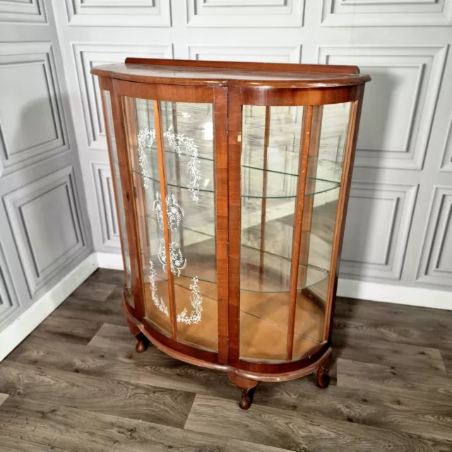 Vintage Antique Glass Wooden Queen Anne Display China Cabinet - Drinks Cocktail