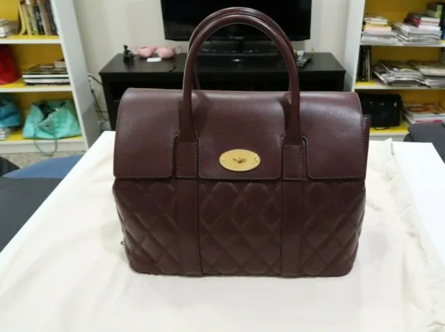 Mulberry England Bayswater handbag with strap Quilted Calfskin K120 Burgundy NWT