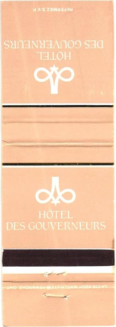 Montreal Trois-Rivières Canada Hotel des Gouverneurs Vintage Matchbook Cover