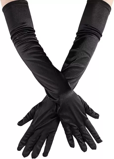 Long Black Gloves, Evening Opera Gloves Satin Elbow Gloves 1920s Style Prom for