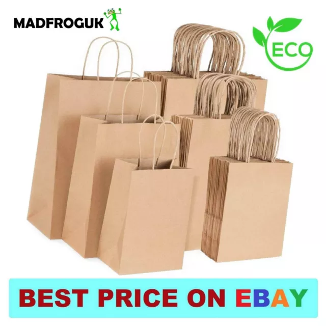 Brown Paper Bags with Handles Lunch Grocery Gift Retail Kraft Small Medium Large